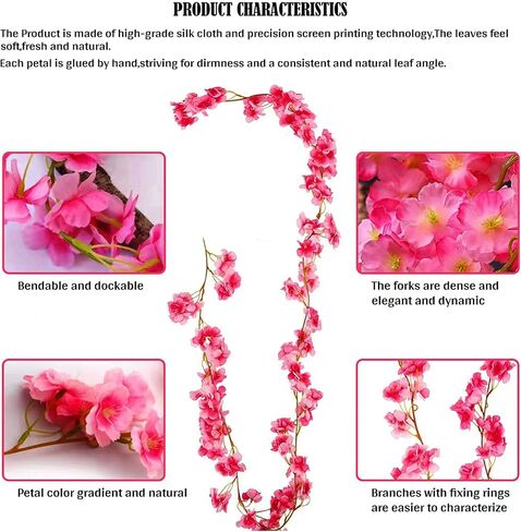 حرير صناعي زهر الكرز الكرمة 2 حزمة روز الوردي فو الكرز الزهور الروطان شنقا اكاليل للحفلة الزفاف عطلة الديكور المنزل فندق حديقة ممر الشرفة جدار ديكور in Kuwait