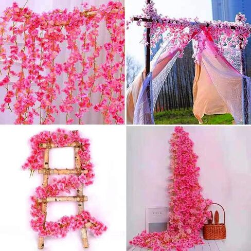 حرير صناعي زهر الكرز الكرمة 2 حزمة روز الوردي فو الكرز الزهور الروطان شنقا اكاليل للحفلة الزفاف عطلة الديكور المنزل فندق حديقة ممر الشرفة جدار ديكور in Kuwait