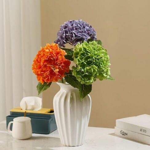 Musunny Hydrangea Artificial Flowers Real Touch 21 Inches Large Faux Hydrangeas 3pcs Silk Flowers with Stems for Home Wedding Decor (White) in Kuwait