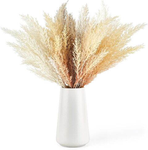 Mkono Faux Pompous Grass in Ceramic Vase 5 Stems Boho 15" Artificial Flowers Branches Decor Centerpieces Coffee Table Shelf Decor Fake Flower Arrangement for Kitchen Bedroom Living Room Home Office in Kuwait