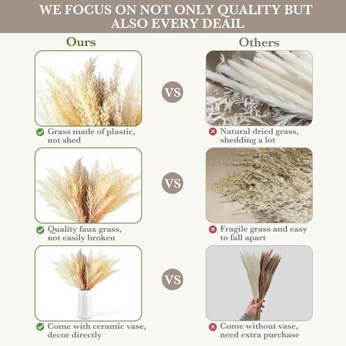 Mkono Faux Pompous Grass in Ceramic Vase 5 Stems Boho 15" Artificial Flowers Branches Decor Centerpieces Coffee Table Shelf Decor Fake Flower Arrangement for Kitchen Bedroom Living Room Home Office in Kuwait