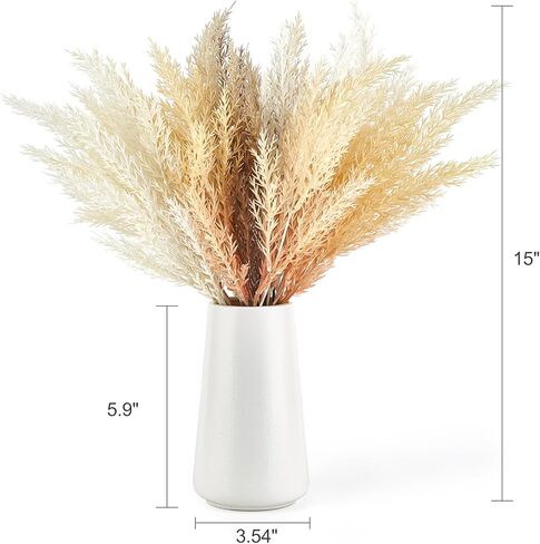 Mkono Faux Pompous Grass in Ceramic Vase 5 Stems Boho 15" Artificial Flowers Branches Decor Centerpieces Coffee Table Shelf Decor Fake Flower Arrangement for Kitchen Bedroom Living Room Home Office in Kuwait