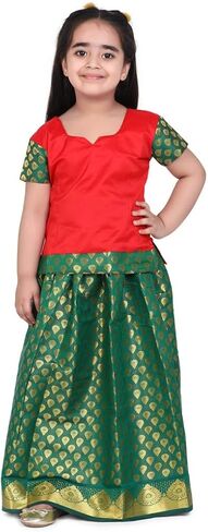 BownBee Traditional Silk lehanga Choli South Indian Pavadai - Half Sleeves - Pavda Pattu Choli for Baby Girls & Kids in Saudi Arabia