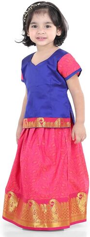 BownBee Traditional Silk lehanga Choli South Indian Pavadai - Half Sleeves - Pavda Pattu Choli for Baby Girls & Kids in Saudi Arabia
