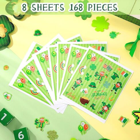 168 Pieces St. Patrick's Day Stickers Irish Shamrock Decal Stickers Shamrock Hat Beer Stickers Green PVC Self Adhesive Clover Label for Home Party Favors Decorations in Saudi Arabia