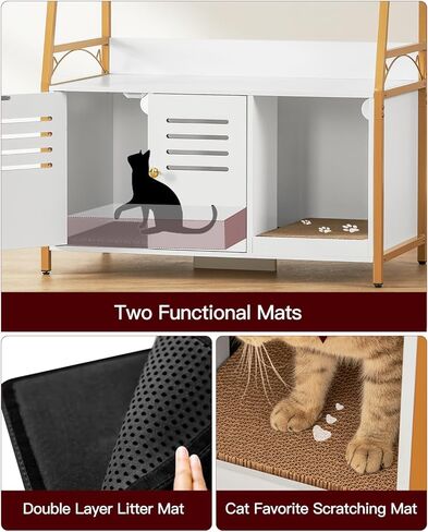 صندوق فضلات القطط من وينفون، أثاث مخفي مع 3 أرفف، حمام للقطط مع حصيرة وخدش، خشب قوي، كبير، أبيض in Kuwait