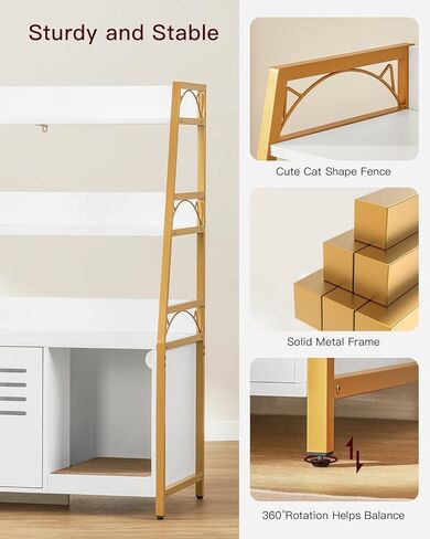 صندوق فضلات القطط من وينفون، أثاث مخفي مع 3 أرفف، حمام للقطط مع حصيرة وخدش، خشب قوي، كبير، أبيض in Kuwait