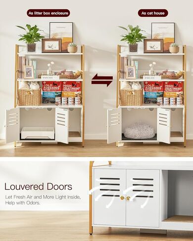 صندوق فضلات القطط من وينفون، أثاث مخفي مع 3 أرفف، حمام للقطط مع حصيرة وخدش، خشب قوي، كبير، أبيض in Kuwait