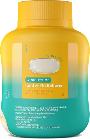 علاجات ويلي | مخفف البرد والأنفلونزا الليلي بدون وصفة طبية | مخفف الألم/الحمى، مثبط السعال، مضاد للهستامين | أسيتامينوفين، ديكستروميتورفان إتش بي آر، دوكسيلامين سكسينات | دواء بمكونات مثبتة in Kuwait