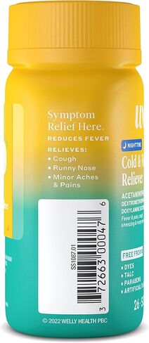 علاجات ويلي | مخفف البرد والأنفلونزا الليلي بدون وصفة طبية | مخفف الألم/الحمى، مثبط السعال، مضاد للهستامين | أسيتامينوفين، ديكستروميتورفان إتش بي آر، دوكسيلامين سكسينات | دواء بمكونات مثبتة in Kuwait