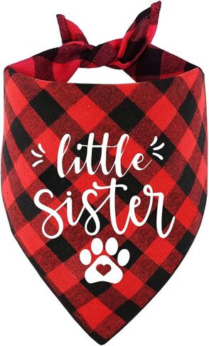 NTKIO Funny Red Plaid Cotton Little Sister Pet Dog Bandana, Pet Dog Gender Revealing Photo Prop Triangle Bibs Accessories Birthday Wedding Party for Dog Lovers Owner Gift, Medium in Kuwait