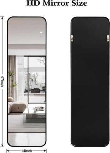 CTBRT 47x14 Inch Mirror Full Body Length Mirror Over The Door Hanging Mirror 47"x14" Wall Mounted Aluminum Alloy Frame Dressing Make-up Mirror for Entryway Bedroom Bathroom Living Room Black in Saudi Arabia