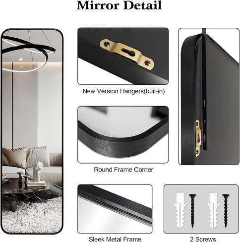 CTBRT 47x14 Inch Mirror Full Body Length Mirror Over The Door Hanging Mirror 47"x14" Wall Mounted Aluminum Alloy Frame Dressing Make-up Mirror for Entryway Bedroom Bathroom Living Room Black in Saudi Arabia