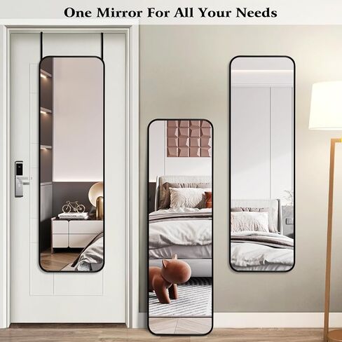 CTBRT 47x14 Inch Mirror Full Body Length Mirror Over The Door Hanging Mirror 47"x14" Wall Mounted Aluminum Alloy Frame Dressing Make-up Mirror for Entryway Bedroom Bathroom Living Room Black in Saudi Arabia