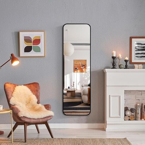 CTBRT 47x14 Inch Mirror Full Body Length Mirror Over The Door Hanging Mirror 47"x14" Wall Mounted Aluminum Alloy Frame Dressing Make-up Mirror for Entryway Bedroom Bathroom Living Room Black in Saudi Arabia