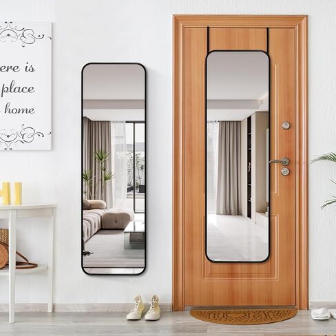 CTBRT 47x14 Inch Mirror Full Body Length Mirror Over The Door Hanging Mirror 47"x14" Wall Mounted Aluminum Alloy Frame Dressing Make-up Mirror for Entryway Bedroom Bathroom Living Room Black in Saudi Arabia