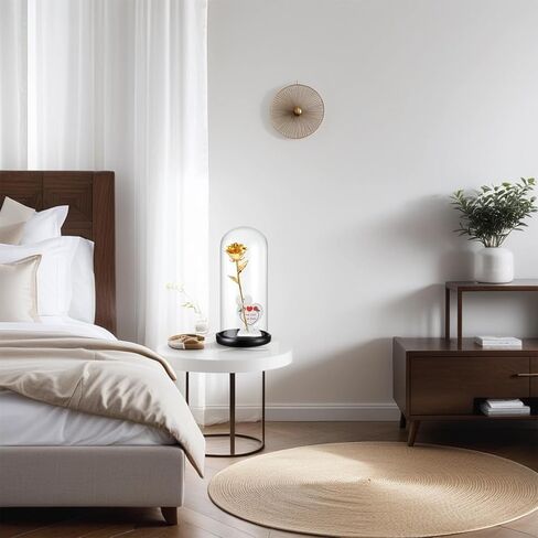 OLEKURT 13.5 بوصة ارتفاع × 6 بوصة عمق قبة زجاجية مع قاعدة خشبية، وعاء جرس زجاجي للورد المغمور بالذهب، مقتنيات عتيقة، تمثال صغير، كرات ثلجية DIY، نبات in Kuwait