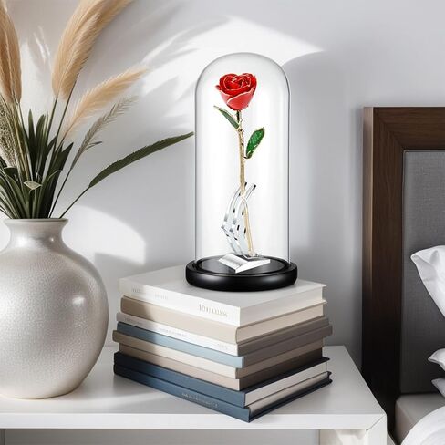 OLEKURT 13.5 بوصة ارتفاع × 6 بوصة عمق قبة زجاجية مع قاعدة خشبية، وعاء جرس زجاجي للورد المغمور بالذهب، مقتنيات عتيقة، تمثال صغير، كرات ثلجية DIY، نبات in Kuwait