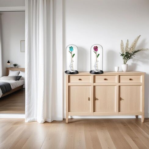 OLEKURT 13.5 بوصة ارتفاع × 6 بوصة عمق قبة زجاجية مع قاعدة خشبية، وعاء جرس زجاجي للورد المغمور بالذهب، مقتنيات عتيقة، تمثال صغير، كرات ثلجية DIY، نبات in Kuwait