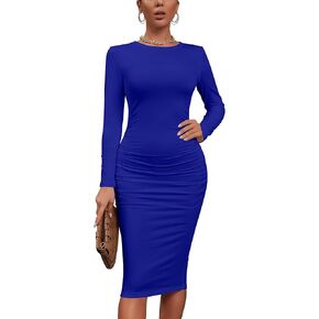 Kaximil Women's Sexy Bodycon Ruched Long Sleeve Basic Midi Club Party Pencil Dresses in Kuwait