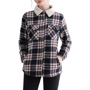 سترة نسائية من Facitisu مبطنة بالصوف الشيربا وأزرار كبيرة الحجم ومعطف من الفلانيل ذو مربعات in Kuwait