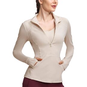 Hiverlay Deep Half Zip Pullover Track Jacket for Women Long Sleeve Athletic Define with Thumbholes Lightweight Running in Kuwait