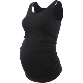 Ecavus Women's Maternity Tank Top Basic Scoop Neck Sleeveless Pregnancy T-Shirt Side Ruched Vest