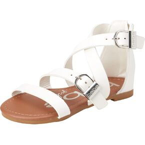 bebe Girls’ Sandals – Leatherette Double Buckle Gladiator Sandal, Easy-On Heel Zipper (Toddler/Girl)