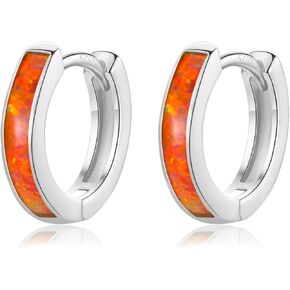CERSLIMO Opal Hoop Earrings for Women Girls | Small S925 Sterling Silver Post Lab-created Fire Opal Huggie Earrings Hypoallergenic Jewelry Gifts