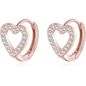 SLUYNZ Sterling Silver CZ Heart Hoop Earrings for Women Teen Girls Hollow Heart Small Hoop Earrings Huggie in Kuwait