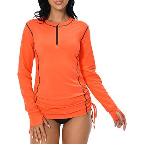 Womens Rash Guard UPF 50+ Long Sleeve Swim Shirt UV Sun Protection Clothing Half Zip SPF Swimsuit Tops Surfing Swimwear