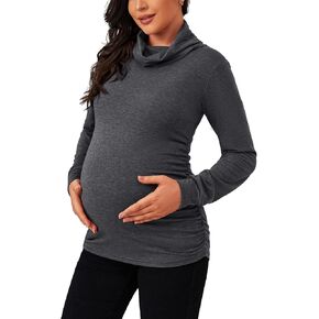 GINKANA ملابس الأمومة طويلة الأكمام الياقة المدورة مريحة عالية الرقبة عادية الأمومة البلوز الخريف الحمل قمصان بلوزة الملابس in Kuwait