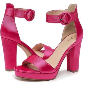 Amoji Women's Chunky Platform Heels 4'' Bowknot Heeled Sandal Wedding With Ankle Strap 302F4