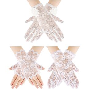 3 Pairs Women's Lace Gloves Tea Party Gloves Short Courtesy Gloves Vintage Floral Bridal Gloves for Women Wedding Dinner