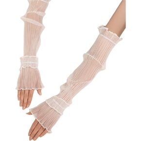 GORGLITTER Women's Mesh Sheer Ruched Arm Sleeves Ruffle Hem Gloves in Kuwait