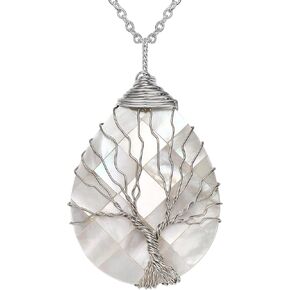 sedmart Tear Drop Abalone Shell Pendent Necklace Wire Wrap Abalone Shell Tree of Life Pendant Necklace Fashion Necklace Jewelry for Women handmade necklace mothers day necklace for mom jewelry in Saudi Arabia