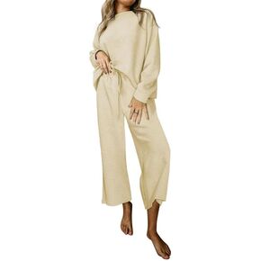 SHEWIN Women's 2 Piece Outfits Sweatsuit Casual Long Sleeve Pullover Tops and Drawstring Wide Leg Pants Lounge Sets