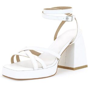 SOVANYOU Women's Platform Chunky High Heels Fashion Square Open Toe Ankle Strap Heeled Sandals Wedding Party Dress Shoes in Kuwait