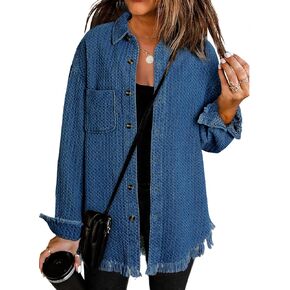Dokotoo Women's Jean Jackets Button Down Distressed Denim Jacket Casual Long Boyfriend Coats Outwear