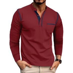 Aulemen Men's Henley Shirts Long Sleeve Casual Lightweight Slim Fit Basic Button Henley T-Shirt with Pocket