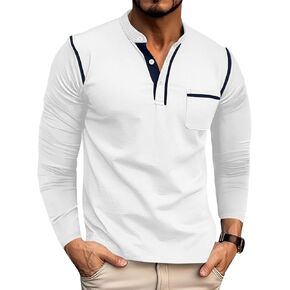 Aulemen Men's Henley Shirts Long Sleeve Casual Lightweight Slim Fit Basic Button Henley T-Shirt with Pocket