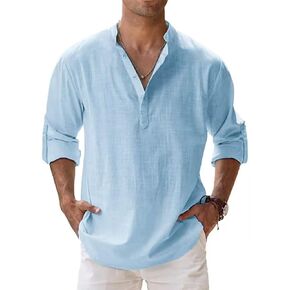BEILU Men's Linen Henley Shirts Long Sleeve Hippie Lightweight Casual Beach T Shirt in Saudi Arabia