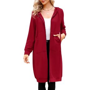 Women's Casual Long Hoodies with Pockets Tunic Sweatshirt Outerwear Jacket