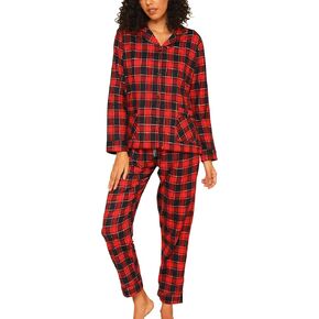 ENJOYNIGHT Womens Cotton Flannel Pajamas Set Long Sleeve Button Down Sleepwear Set