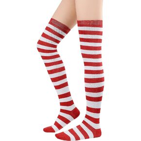 Century Star Thigh High Socks Athletic Striped Stockings for Women Long Tube Stocking Over Knee Plus Size Sports Socks