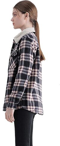 سترة نسائية من Facitisu مبطنة بالصوف الشيربا وأزرار كبيرة الحجم ومعطف من الفلانيل ذو مربعات in Kuwait