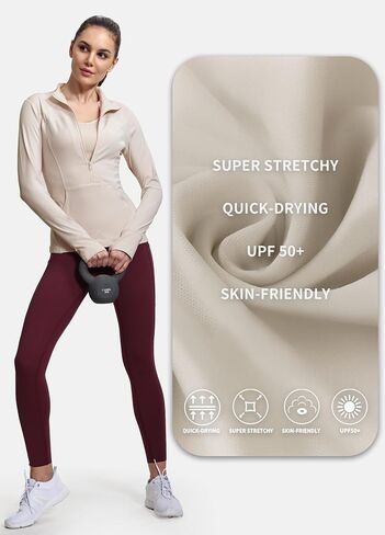 Hiverlay Deep Half Zip Pullover Track Jacket for Women Long Sleeve Athletic Define with Thumbholes Lightweight Running in Kuwait