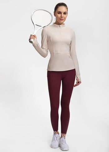 Hiverlay Deep Half Zip Pullover Track Jacket for Women Long Sleeve Athletic Define with Thumbholes Lightweight Running in Kuwait