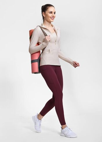 Hiverlay Deep Half Zip Pullover Track Jacket for Women Long Sleeve Athletic Define with Thumbholes Lightweight Running in Kuwait