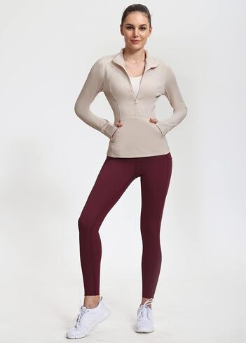 Hiverlay Deep Half Zip Pullover Track Jacket for Women Long Sleeve Athletic Define with Thumbholes Lightweight Running in Kuwait